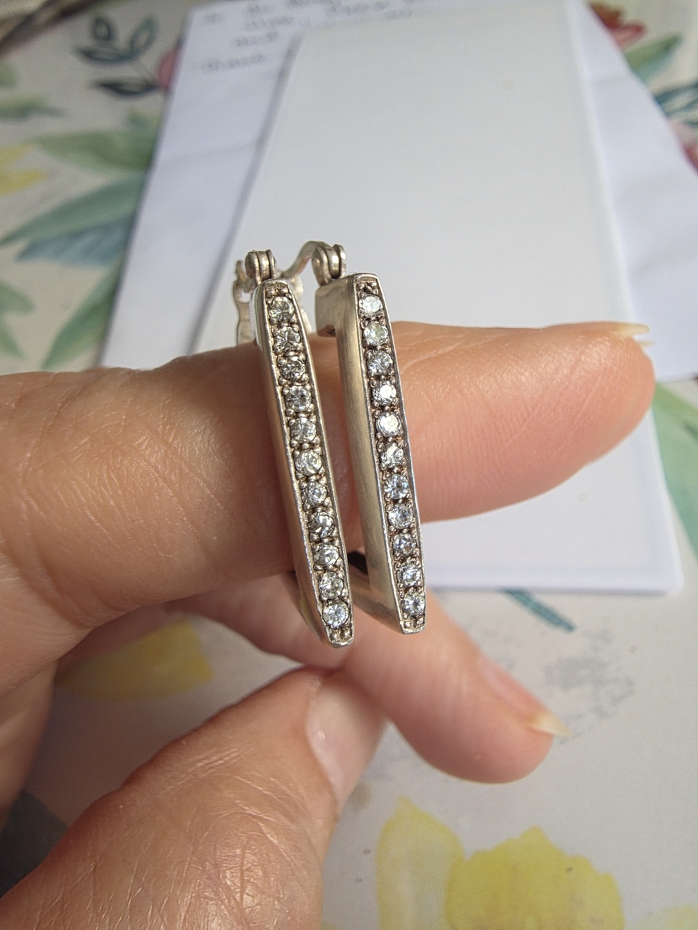 Sterling Silver Geometric Square Hoop Earrings -w/Zirconia